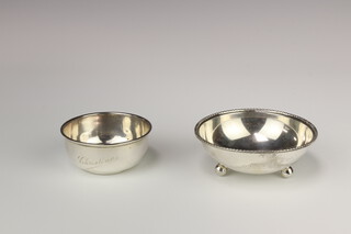 A white metal bowl together with a silver bowl engraved Christine Birmingham 1925, 191 grams 