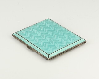 An Art Deco silver and turquoise guilloche enamel cigarette case Birmingham 1937, 114 grams 