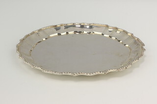 A white metal Chippendale style card tray, 184 grams, 19cm