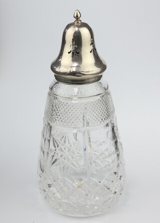 A cut glass silver mounted sugar caster Birmingham 1933 18cm 