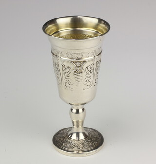 A Continental 925 standard repousse Kiddish cup, maker Hazorfin, 15cm, 77 grams 