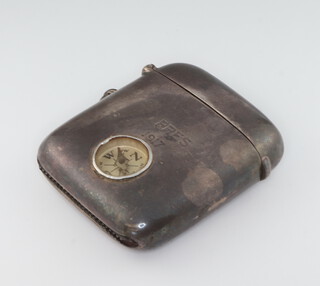 An unusual silver vesta with inset compass engraved Ypres 1917, London 1915, 64 grans 