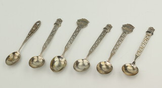 Six Continental white metal souvenir spoons 53 grams 