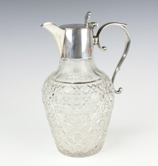 An Edwardian silver plated mounted cut glass ewer 24cm 