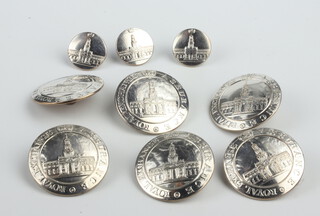 Six large silver plated buttons Royal Exchange Assurance 30mm and 4 small ditto 18mm 