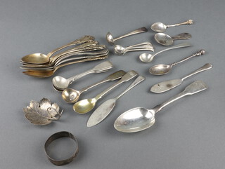 Six Continental white metal teaspoons and minor spoons etc, 398 grams 