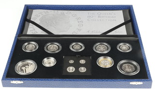 A Queen's 80th Birthday Collection silver coin set 2006, cased, 87.4 grams 