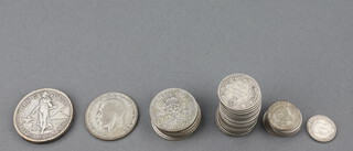 A quantity of pre-1947 UK coinage, including a crown, florins, shillings and sixpences 265 grams 