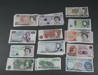 A quantity of English bank notes including 4 consecutive twenty pound notes Chief Cashier Merlyn Lowther, four mixed twenty pound notes, 10 mixed ten pounds notes, 10 mixed 5 pound notes, 28 one pound notes and 3 ten shilling notes  