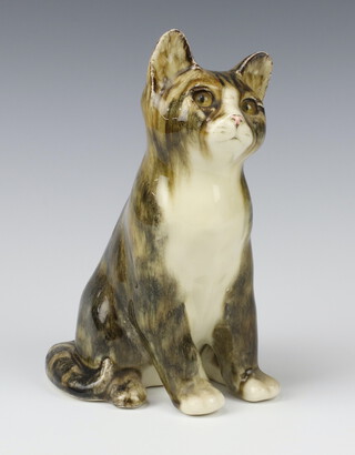 Jenny Winstanley, a model of a seated cat with glass eyes 22cm 