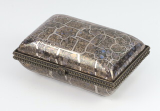 A modern English lustre ware rectangular box with metal mounts 11cm 