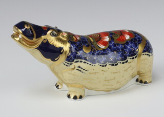 A Royal Crown Derby  Imari pattern paperweight - hippopotamus, an exclusive gold signature edition no.1051 of 2500 by John Ablitt