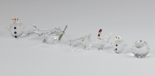 A Swarovski Crystal  model plane, 1 other, a snow lady, snow baby, paperweight and cockerel, boxed 