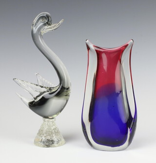 A Murano figure of a bird 25cm, ditto freeform vase 19cm 