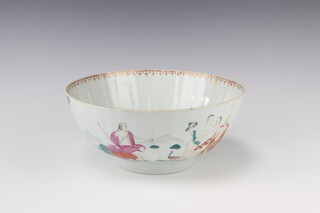 An 18th Century Chinese famille vert bowl decorated with figures in the European manner in an extensive landscape 25cm 