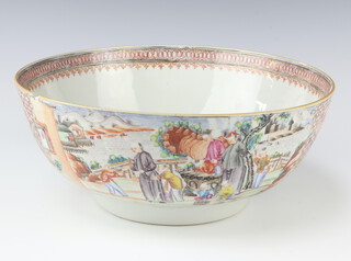 An 18th Century Chinese famille rose bowl decorated with panels of figures and extensive landscapes 28cm 