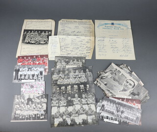 Of Football interest - a collection of 1948-49 signed group team photos (on Newspaper) to include Darlington (W.Forrest etc), Luton Town (D.Gardiner etc), Gateshead (Passmore etc), Barnsley (G.Pallister etc), Bristol Rovers (Pitt etc), Queens Park Rangers, Portsmouth FC (Reid etc), Fulham (J.Jinks etc), Coventry, Southampton,  as well as individual signed pictures ( SOME NAMES) together with 3 signed team sheets 1948-49 for Aston Villa, West Bromwich Albion and Blackpool, the Blackpool team sheet signed by Stanley Matthews 1948 