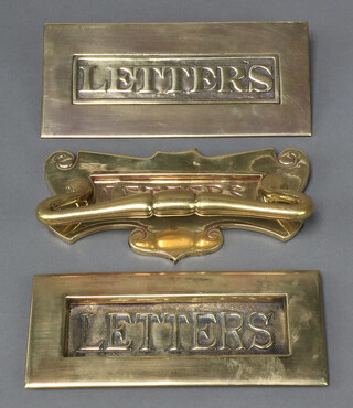 Three 19th Century brass letter boxes marked letters 11cm x 24cm, 9cm x 23cm and 10cm x 23cm 