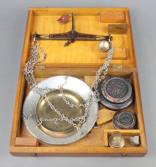 A set of Patent Class C, W and T Avery bread scales complete with weights, cased 