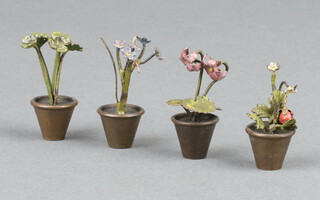 Four Austrian cold painted bronze models of plants and pots 3.5cm 