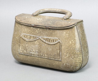 Huntley & Palmer, a biscuit tin in the form of a lizard skin satchel/handbag, the base numbered 493911, 12cm x 20cm x 7cm and a Queen Elizabeth II biscuit tin 