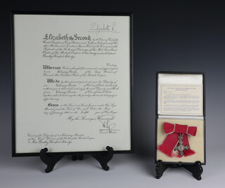 The Most Excellent Order of The British Empire Ladies Members (MBE) breast badge in original box, together with letters and patent to Miss Dorothy Winifred Aldridge January 1964 