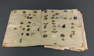 A large collection of military cap badges and shoulder titles, approx. 200