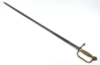 An 18th Century sword with 85m plain blade and gilt grip 