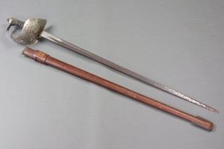 Fenton Brothers, a George V Infantry Officers Sword, base of blade marked Proved and complete with a leather scabbard 