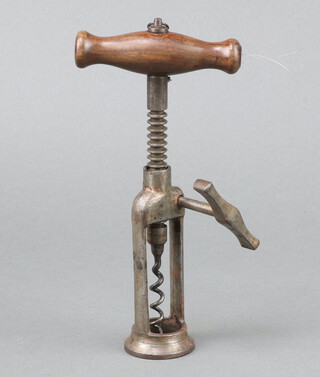 A Ludds 19th Century rack corkscrew with turned wooden handle (missing brush) 