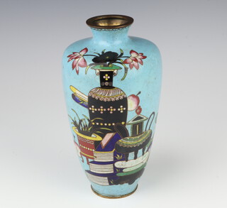 A 19th Century Japanese turquoise ground cloisonne vase 24cm 