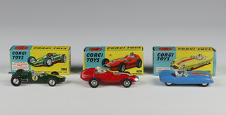 Corgi Toys, a Lotus Mk.11 LeMans racing car in blue with bonnet stripe 151A boxed, a Lotus Climax Formula One Racing Car boxed and a Vanwall Formula One Grand Prix Car 150S boxed 