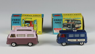 Corgi Toys, a Commer Police Van no.464, dark blue with clear roof light boxed, together with a Ford Thames Airborne Caravan in lilac no.420 boxed