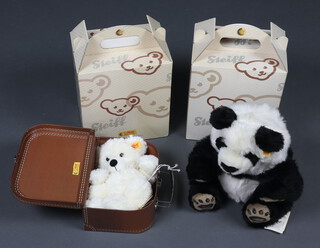 A Steiff Panda 064258 26cm boxed and with certificate and 1 other bear 111464 26cm boxed but no certificate 