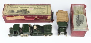 A Britains 10 wheeled covered tender, boxed (box damaged), together with a Britains working model of a L.Z. barrage balloon contained in a Britains mechanical transport and Air Force equipment box (box damaged)