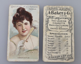 Albert Baker and Co. cigarette cards - Beauties of All Nations (circa 1900 H.27) an incomplete set of 7 "A.Baker and Co" backs plus one other Actress card