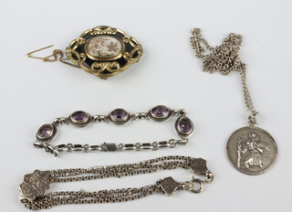 A 19th Century gilt and enamelled in memoriam brooch and minor silver jewellery