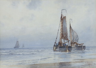 Frederick James Aldridge (British, 1850-1933), watercolour signed, study of fishing boats on the shore 26cm x 37cm 