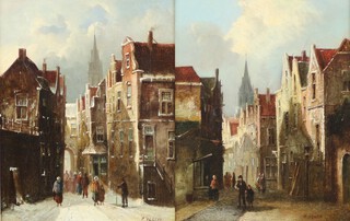 Petrus Gerardus Vertin (Dutch 1819-1893) oils on canvas a pair, both signed P. Vertin to bottom right hand corners, Dutch winter street scenes 24cm x 19cm 