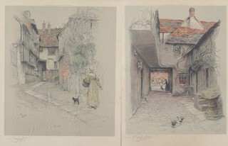 Cecil Charles Aldin (British, 1870-1935), prints, a pair, signed in pencil and with blind proof stamps, alleyways with figures 45cm x 34cm  