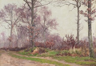 William Baptiste Baird British (1847-1917) oil on canvas, woodland scene with path 31cm x 45cm, label en verso J Dowmunt Fine Art