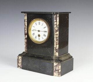 A 19th Century French 8 day timepiece with enamelled dial contained in a 2 colour marble case 28cm x 25cm x 13cm (no key or pendulum) 