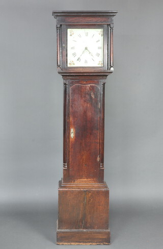 An 18th Century 30 hour longcase clock with 30cm painted dial, Roman numerals and calendar aperture, contained in a pine case complete with pendulum and weights 192cm h 