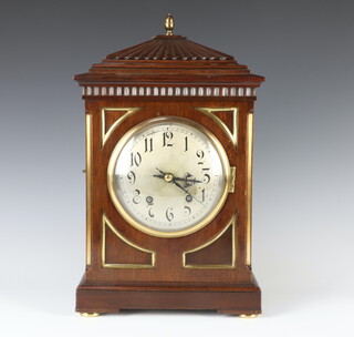 Winterhalder and Homeir an Edwardian Ting Tang bracket clock with 16cm silvered dial, Arabic numerals,  striking on 2 gongs, contained in a mahogany case 41cm h x 27cm w x 17cm d, complete with pendulum (no key)