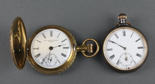 A 19th Century gun metal mechanical pocket watch  (in working condition), a 19th Century American gilt cased hunter pocket watch 