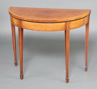 A Georgian mahogany crossbanded card table raised on square tapered supports, spade feet 74cm h x 94cm w x 45cm d  