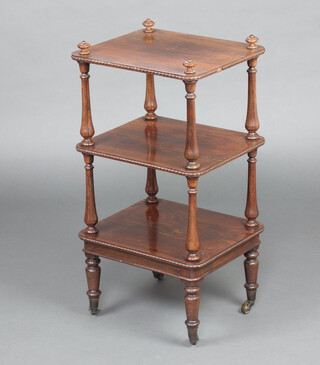 A Victorian square rosewood 3 tier what not 77c h x 41cm w x 36cm d 