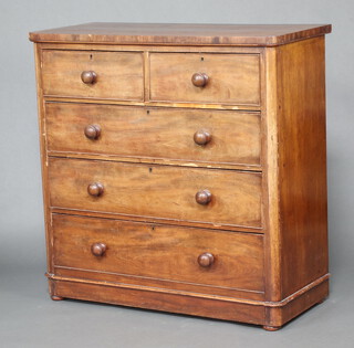 A 19th Century bleached mahogany bow front chest of 2 short and 3 long drawers with tore handles 111cm h x 111cm w x 49cm d 