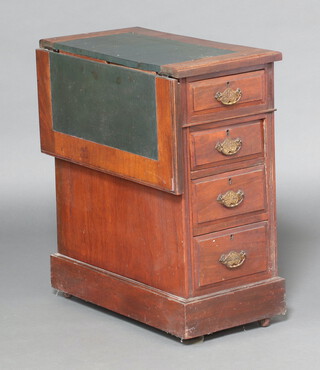 An Edwardian mahogany office pedestal fitted 4 drawers with a drop flap to the side 75cm h x 33cm w x 65cm d 