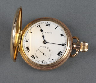 A gold plated half hunter mechanical pocket watch  inscribed Dominant with seconds at 6 o'clock, contained in a 50mm case 